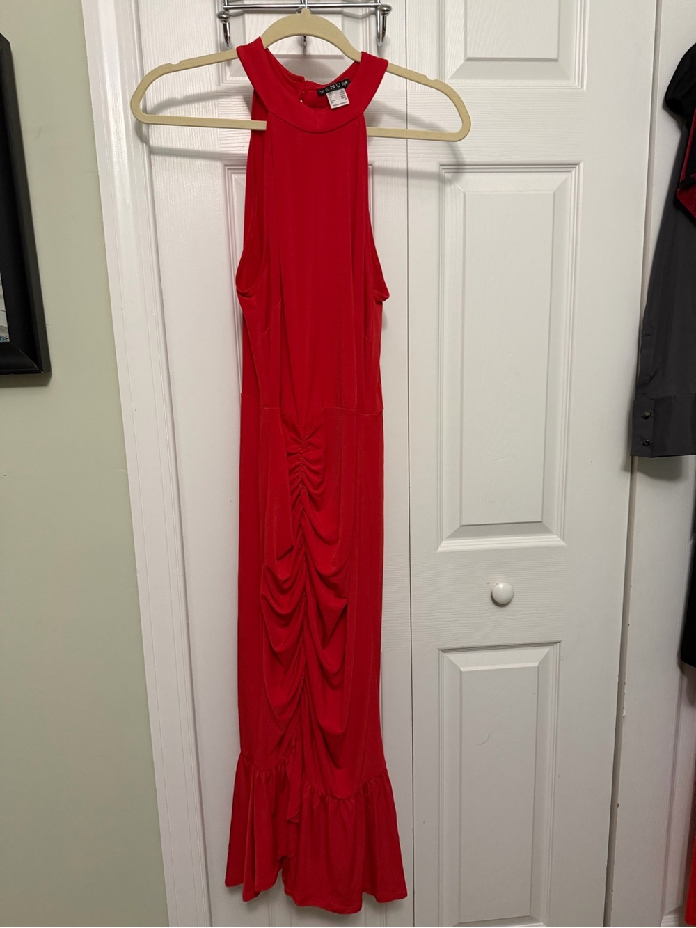 VENUS Red Halter Maxi Dress Ruched Back Medium